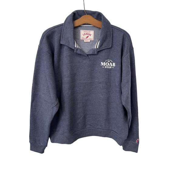 League 91 Moab Utah Collared Pullover Sweatshirt Womens Medium Heather Navy NEW - Picture 1 of 10